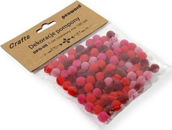 Dekoracje pompony 1cm mix czerwony 120szt
