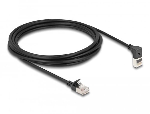 Delock Kabel sieciowy RJ45 Cat.6A S/FTP Cienki pod katem w gore / prosty 3 m czarny
