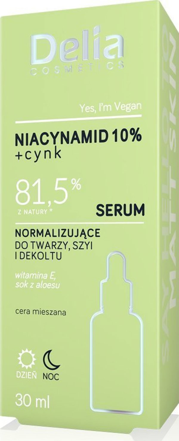 Delia Niacinamid 10% + Cynk Ορός Προσώπου, Λαιμού και Ντεκολτέ, 81,5% Φυσικής Προέλευσης, 30ml