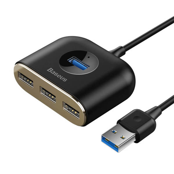 USB hub Baseus Square round, 4 Port, 3xUSB 2.0, 1xUSB 3.0, 1.0m, Black - 12077