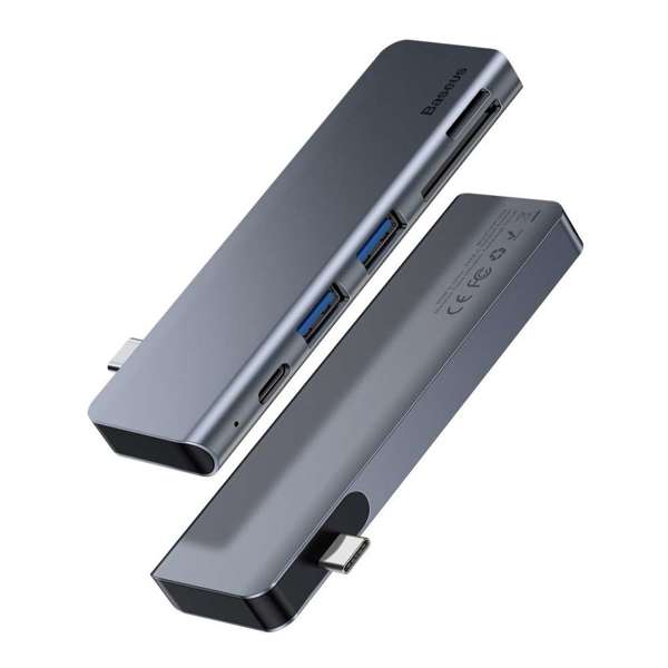 USB hub Baseus Harmonica, 5 Port, Type-C to 2xUSB 3.0, PD, TF, Micro SD, Gray - 12078