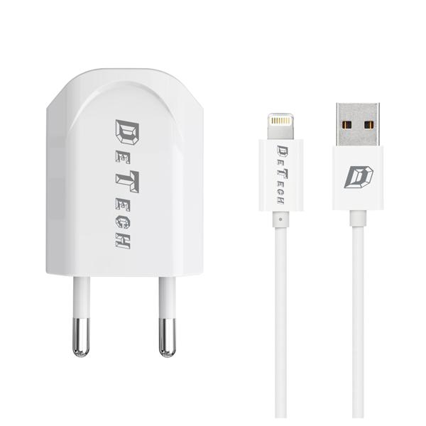 Φορτιστής δικτύου, DeTech, DE-11i, 5V/1A, 220V, Universal, 1 x USB, καλώδιο Lightning, 1.0m, λευκό - 14116