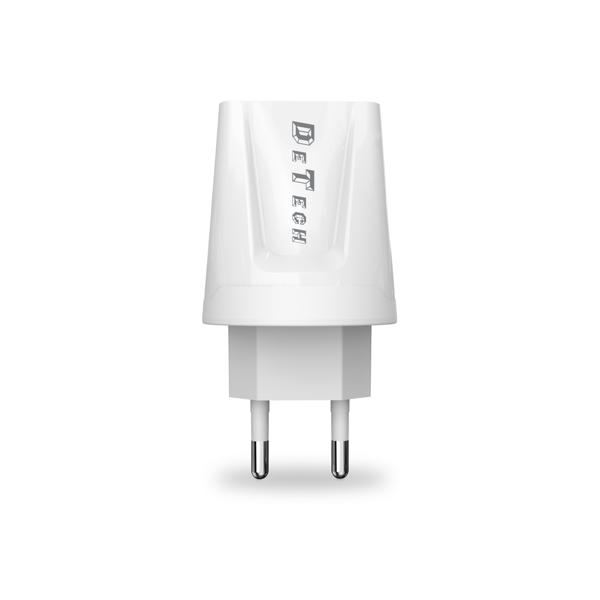 Φορτιστής δικτύου, DeTech, DE-01, 5V/2.1A, 220V, 2 x USB, λευκό - 14118