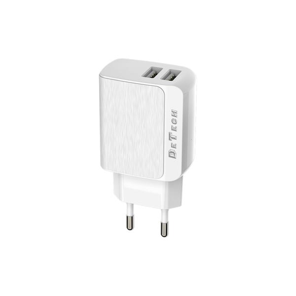 Φορτιστής δικτύου DeTech DE-09, 5V/2.4A, 220V, 2 x USB, λευκό - 14139