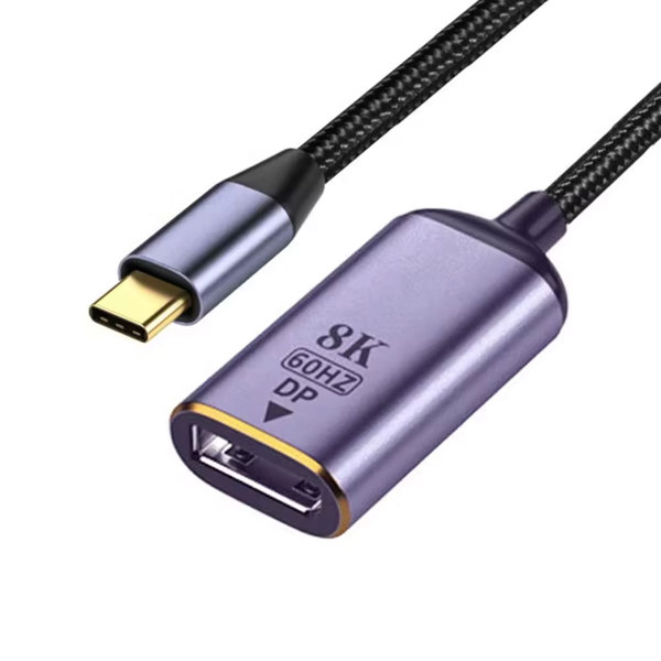 Adapter DeTech, USB-C – DP, 8K, 60Hz, Gray - 17840