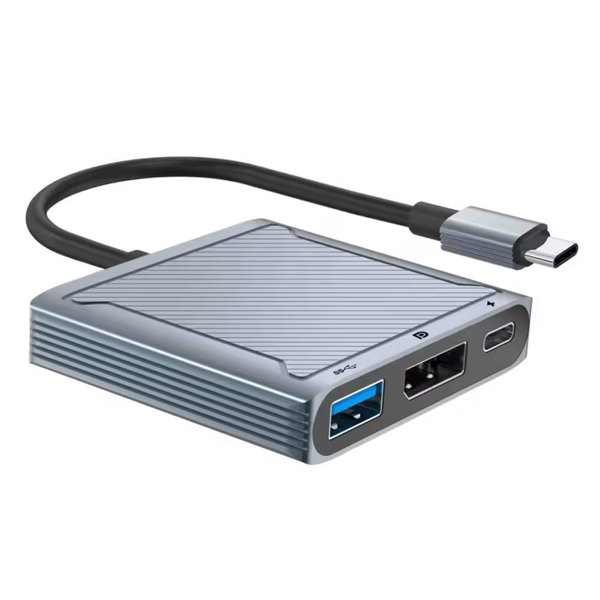 Adapter DeTech, USB-C - DP 8K 60HZ, USB3.0, PD 60W, Gray - 17845