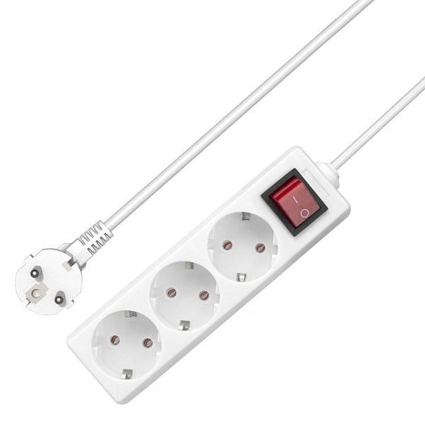 Extension socket No brand, 3 way, 250V, 16A, Cable, 5m., With switch, White - 17876