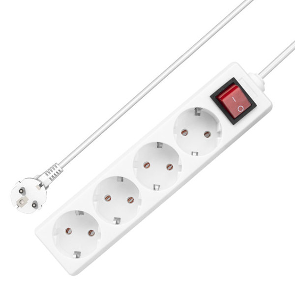 Extension socket No brand, 4 way, 250V, 16A, Cable, 5m., With switch, White - 17879