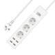 Πολύπριζο No brand, 3 Θέσεων, 250V, 16A, Καλώδιο, 1.5m., 4 x USB F, Με διακόπτη, Ασπρο - 17885