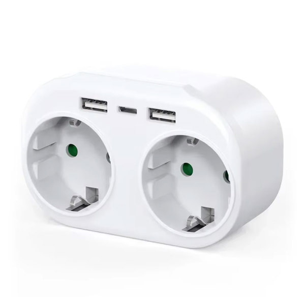 Πολύπριζο No brand, 2 Θέσεων, 250V, 16A, Χωρίς Καλώδιο, 4 x USB F, 1 x USB-C, Ασπρο - 17891