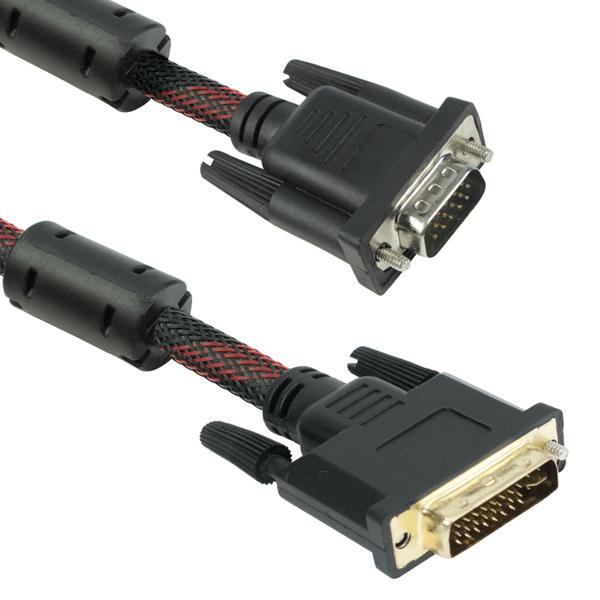Καλώδιο DeTech DVI σε VGA, 3m, Πλεξούδα και Φερριτή - 18247