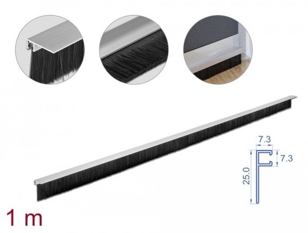 DeLOCK Brush strip 40 mm with aluminium profile angled - length 1 m, Black, Aluminium, Plastic, Rectangular, 1000 mm, 40 mm, China