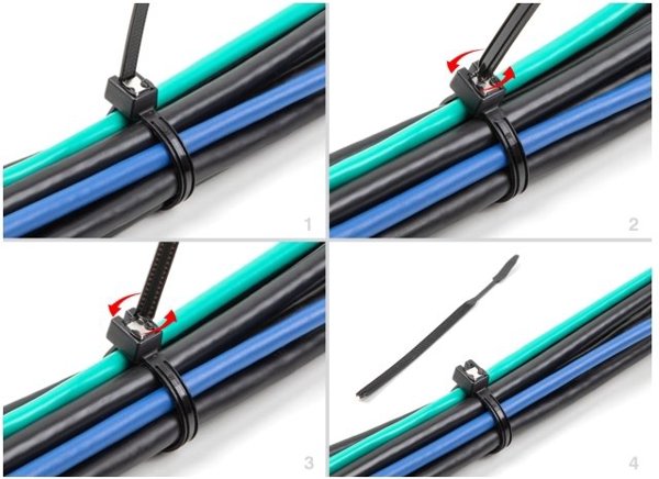 DeLOCK Cable Tie self-cutting L 200 x W 4.8 mm 50 pieces black, Parallel entry cable tie, Plastic, Black, 4.9 cm, -40 - 85 °C, 200 mm