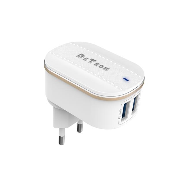 Φορτιστής δικτύου DeTech DE-15, 5V/3.1A, 220V, 2 x USB, λευκό - 40095