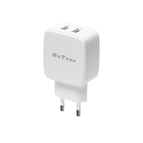 Φορτιστής δικτύου DeTech DE-33, 5V/2.4A, 220V, 2 x USB, λευκό - 40099