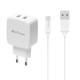 Φορτιστής δικτύου, DeTech, DE-33i, 5V/2.4A, 220V, Universal, 2 x USB, καλώδιο Lightning, 1.0m, λευκό - 40101
