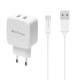 Φορτιστής δικτύου, DeTech, DE-33C, 5V/2.4A, 220V, Universal, 2 x USB, καλώδιο Type-C, 1.0m, λευκό - 40102