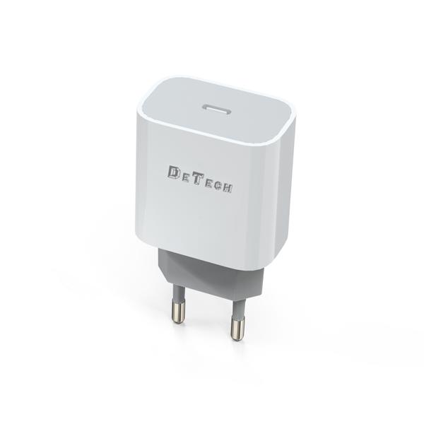 Φορτιστής δικτύου DeTech DE-30, 5V/3.0A 220V, 1 x Type-C F, PD, λευκό - 40114