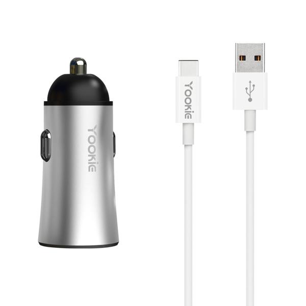 Φορτιστής αυτοκινήτου Yookie PC1, 5V/2.4A, 12/24V, Με Type-C καλώδιο, 2 x USB, Διαφορετικα χρωματα - 40136
