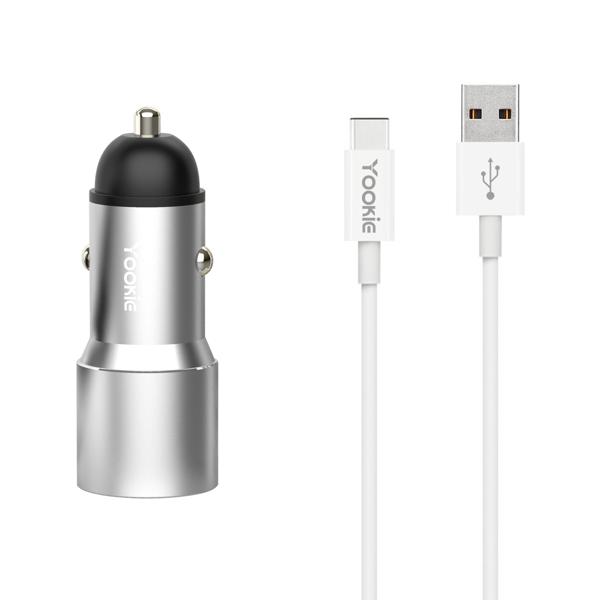 Φορτιστή αυτοκινήτου Yookie PC4, Quick Charge 3.0, 2xUSB, με καλώδιο Type-C, Διαφορετικα χρωματα - 40145