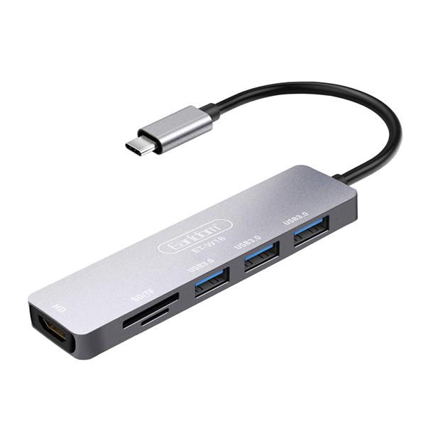 Docking station Earldom ET-W18, Type-C to 3xUSB 3.0, SD, MicroSD, HDMI, Gray - 40232