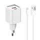 Φορτιστής δικτύου LDNIO A2318C, 20W, 1 x Type-C F, 1 x USB F, PD, QC, Καλώδιο Lightning, λευκό - 40290