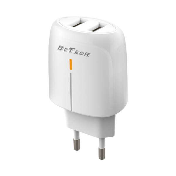 Φορτιστής δικτύου DeTech DE-32, 18W, 2 x USB F, QC, λευκό - 40324