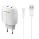 Φορτιστής δικτύου DeTech DE-32QCM, 18W, καλώδιο Micro USB, 2 x USB F, QC, λευκό - 40325