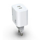 Φορτιστής δικτύου DeTech DE-PD, 45W, GaN, 2 x Type-C F, PD, λευκό - 40340