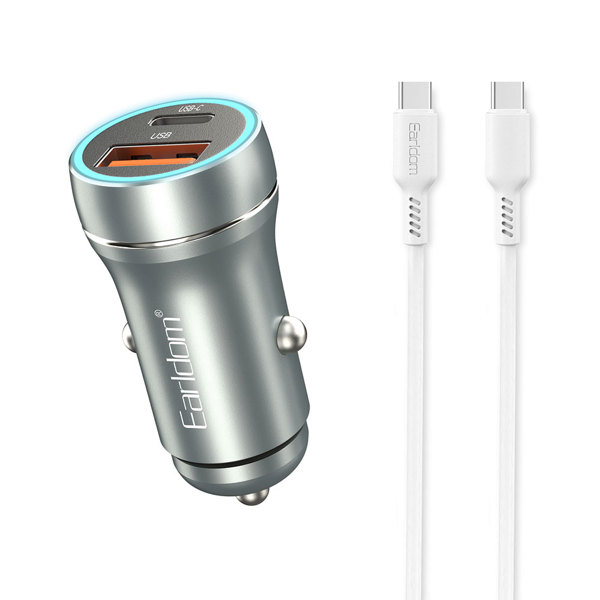 Φορτιστή αυτοκινήτου Earldom ES-CC29, 30W, USB QC3.0, PD, με καλώδιο Type-C PD, Αργυροειδής - 40351