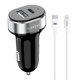 Φορτιστή αυτοκινήτου Earldom ES-CC14, 1xUSB, 1xType-C, με καλώδιο PD Lightning, Μαυρο - 40355