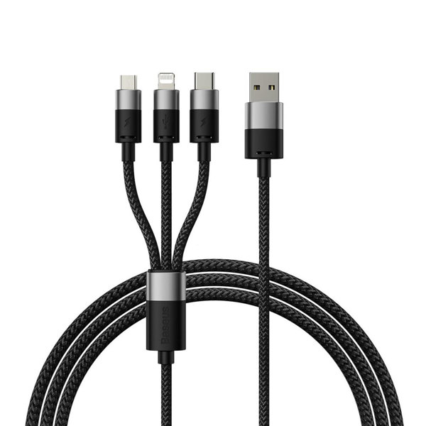 Charging cable Baseus StarSpeed, 3in1, Micro USB, Lightning, Type-C, 0.6m, Black - 40439