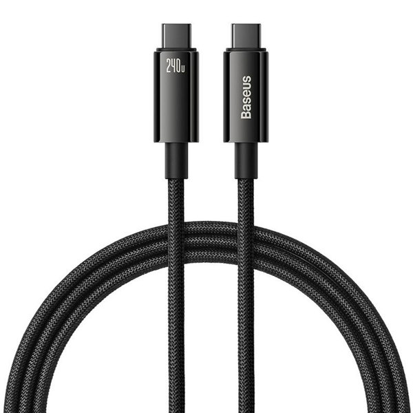 Data cable Baseus Tungsten Gold, Type-C - Type-C, 240W, 1.0m, Black - 40455