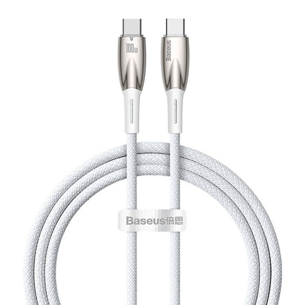 Data cable Baseus Glimmer, Type-C - Type-C, 100W, PD, 1.0m, White - 40485