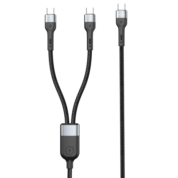 Καλώδιο φόρτισης DeTech DE-50CC, 2 в 1, Type-C - 2хType-C, 1.0m, Black - 40515