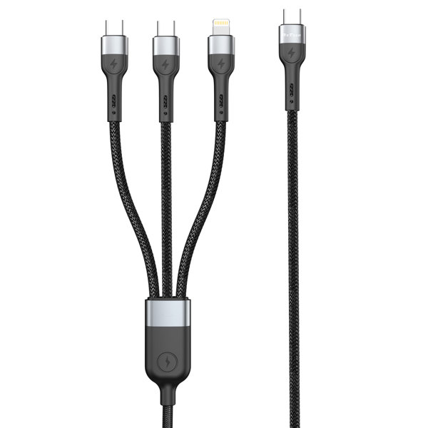 Καλώδιο φόρτισης DeTech DE-51CCL, 3 in 1, Type-C - 2хType-C, Lightning, 1.0m, Black - 40516