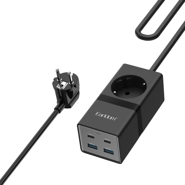 Πολύπριζο Earldom ES-SC21, 1 way, CEE 7/3, 2 х USB F, 2 x USB-C, 1m., Μαυρο - 40521