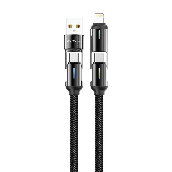 Καλώδιο φόρτισης DeTech DE-55UCI, 4в1 USB-Lightning/Type-C Type-C - Type-C Type-C - Lightning, 1.0m, Black - 40536