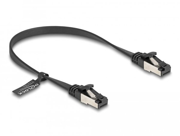 Delock Delock RJ45 Flachband Patchkabel Stecker zu Stecker Cat.8.1 flexibel 0,25 m schwarz