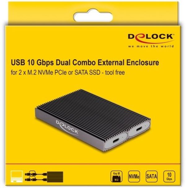 Εξωτερική Θήκη USB Type-C Dual Combo για 2 x SSD M.2 NVMe PCIe ή SATA - Χωρίς Εργαλεία