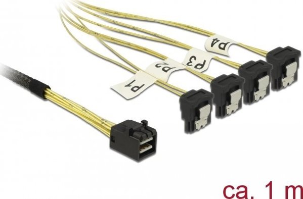 Delock DELOCK SAS-Καλώδιο MiniSAS HD SFF-8643 > 4xSATA 7Pin γωνιακό 1.0m