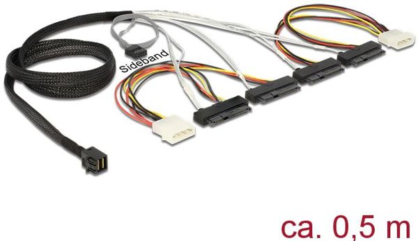 Delock SFF 8643 - SATA x4, 0.5m, Wielokolorowy (83390)