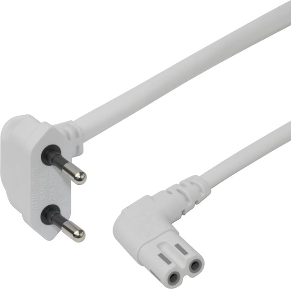 DELTACO ungrounded device cable, 0.5m, angled CEE 7/16, IEC 60320,whit