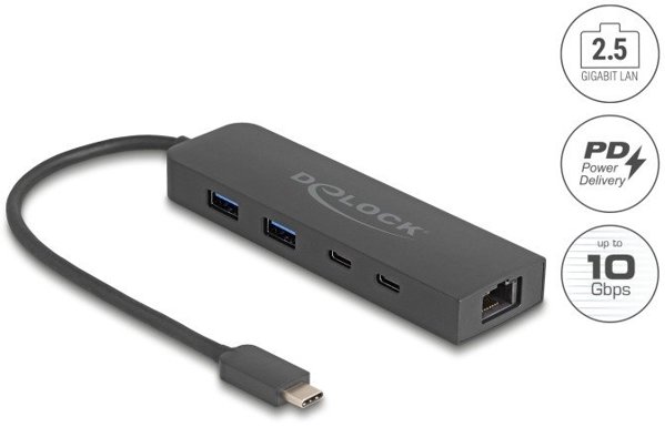 DELOCK 10 Gbps USB Hub mit 2,5 Gigabit LAN Port und PD 85 W