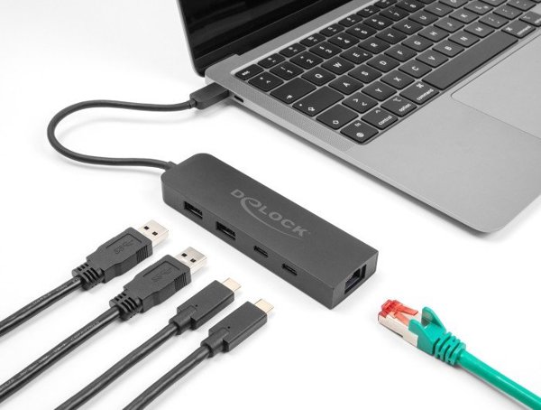 DELOCK 10 Gbps USB Hub mit 2,5 Gigabit LAN Port und PD 85 W
