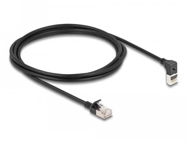 Delock Καλώδιο Δικτύου RJ45 Cat.6A S/FTP Slim 2 m Μαύρο Γωνιακό 90°/Ίσιο
