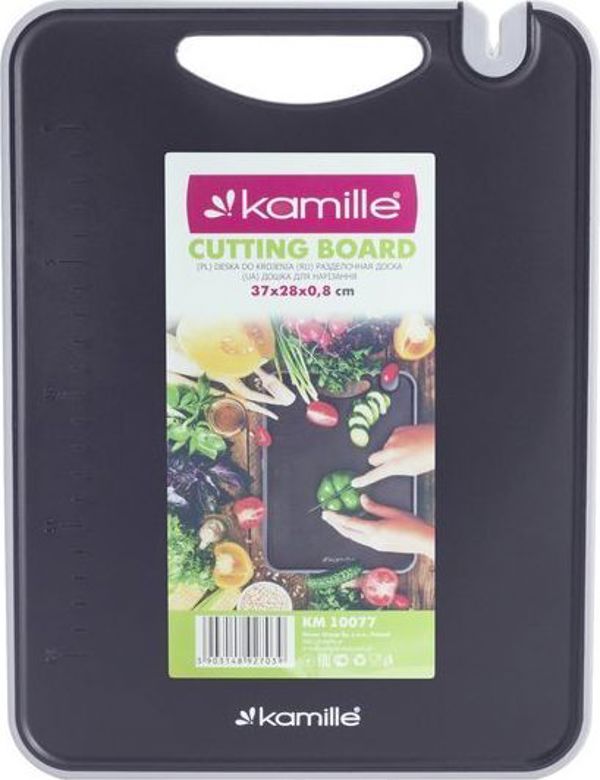 Kamille Πλαστική Επιφάνεια Κοπής KM-10077 με Ακονιστήρι, Αντιολισθητική, Μαύρη, 37x28x0.8cm