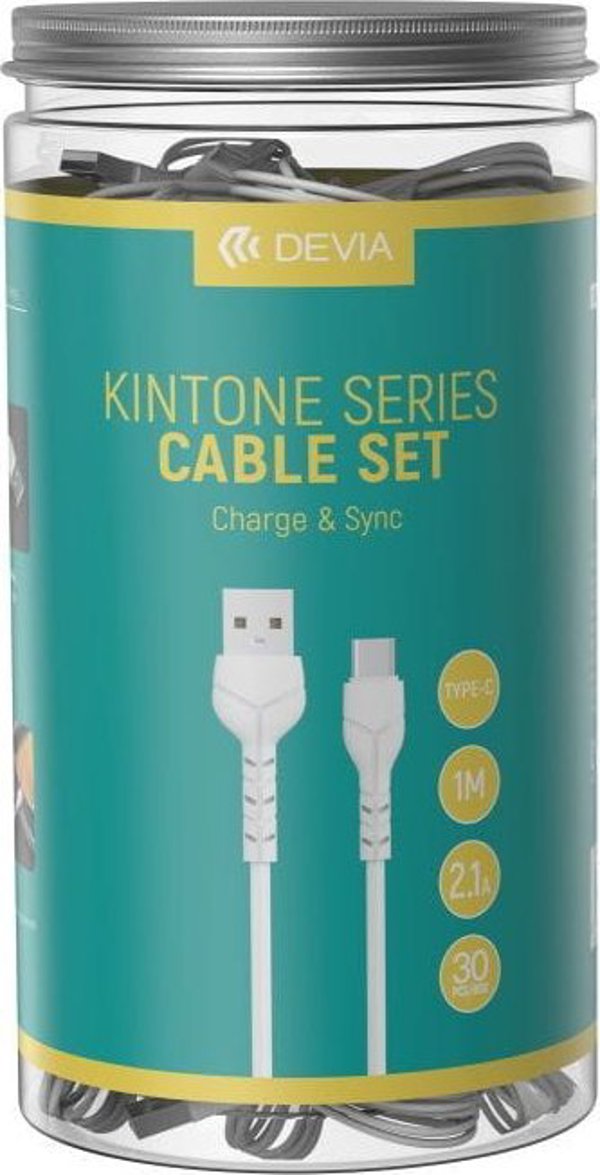 Devia cable Kintone V2 EC305  USB - USB-C 1,0 m 2,1A white set 30 pcs