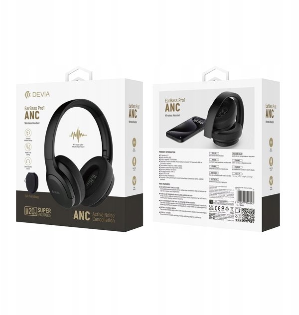 Devia Bluetooth headphones EarBass Pro1 black with ANC 6942297104143