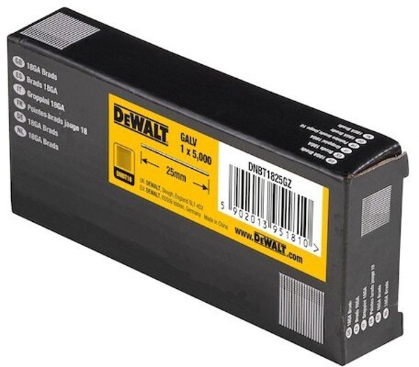 Dewalt gwozdzie z lbem specjalnym, 18 ga, 25mm (5000 szt.)